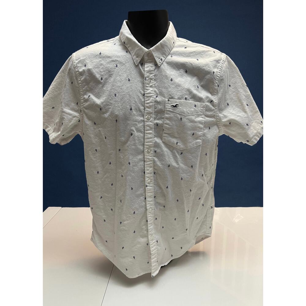 Hollister Button Up Cactus‎ Print White Short Sleeve Shirt